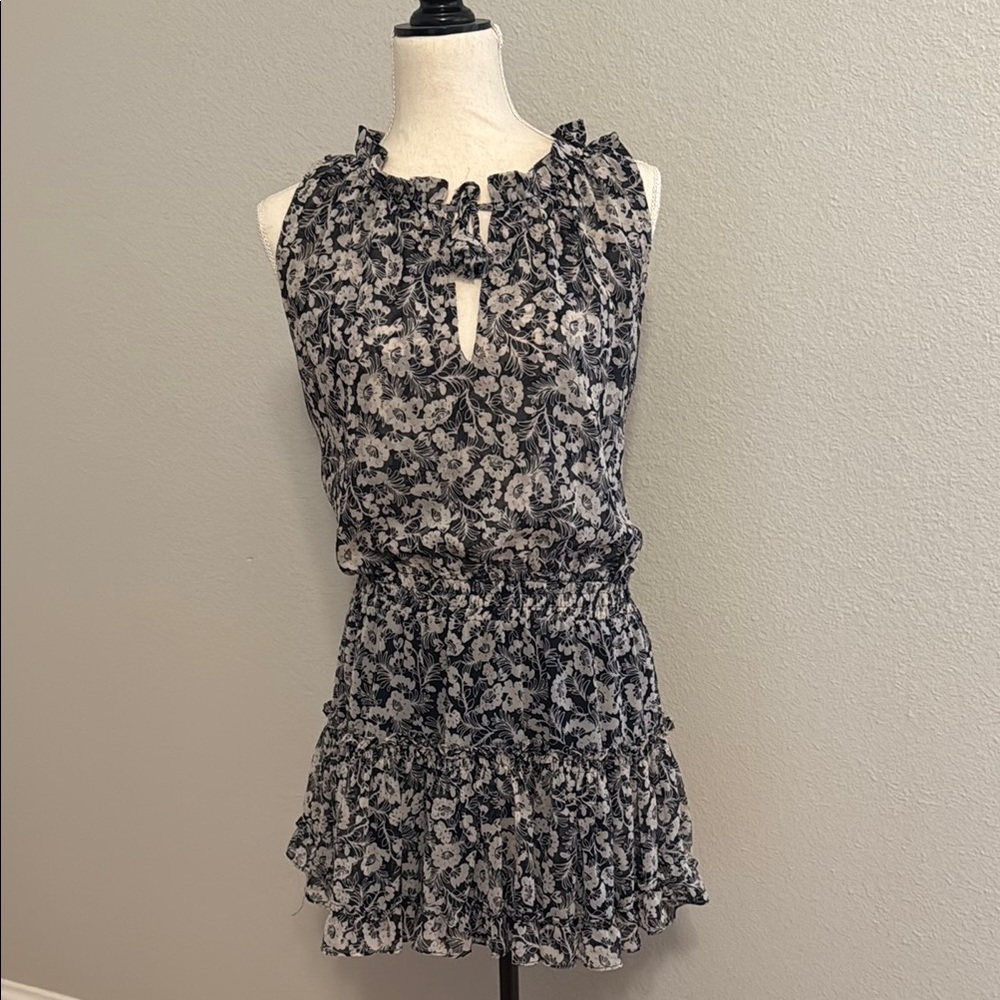 Misa Los Angeles Black and White Ruffled Tiered Mini Sundress